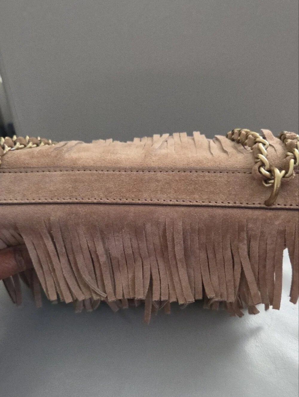 Tory Burch Taupe Fringe Suede Shoulder Bag